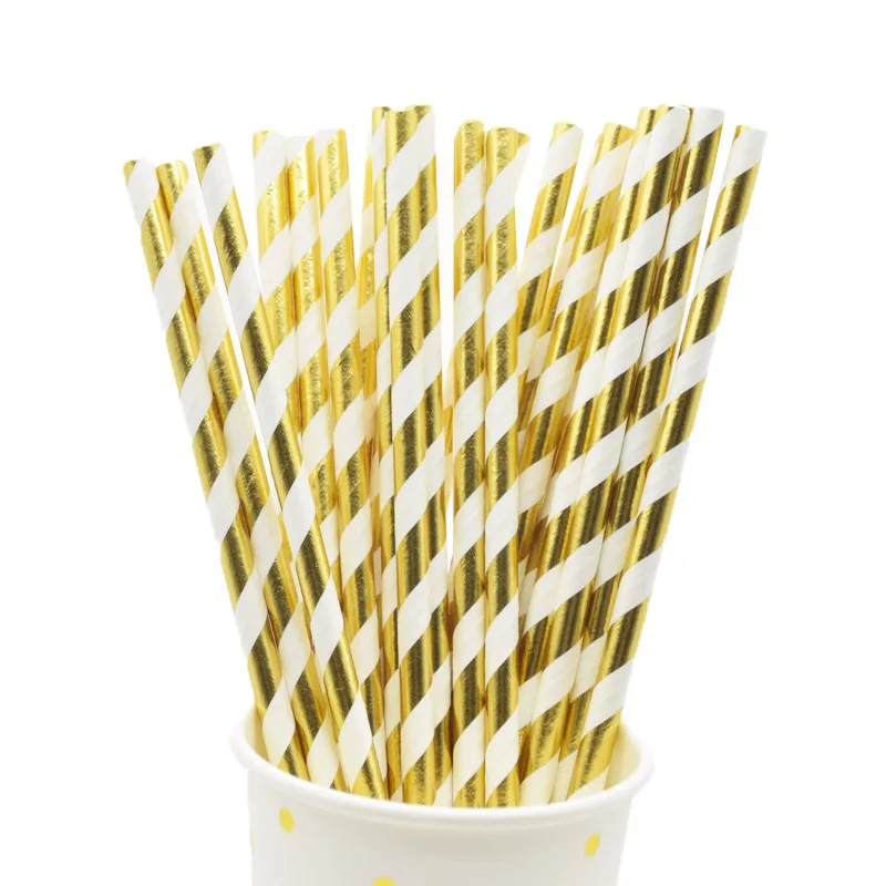 25pcs Golden 25 шт. «Рассвет Справедливости» Золотое Сердце Звезда фольга полосатая бумага соломинки Рождественское украшение для вечеринки счастливые новогодние поставки вечерние блага - Цвет: 25pcs Golden