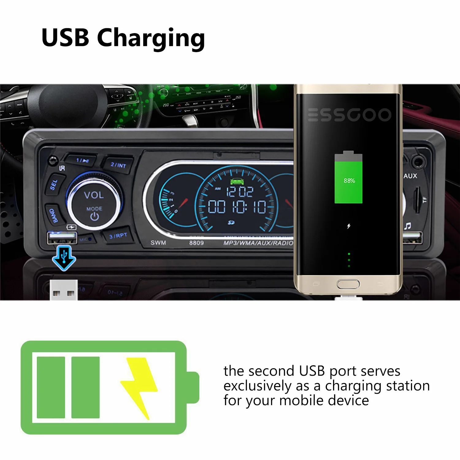 ESSGOO 1 din Bluetooth автомобильное радио MP3-плеер автомагнитола автозвук FM-радио