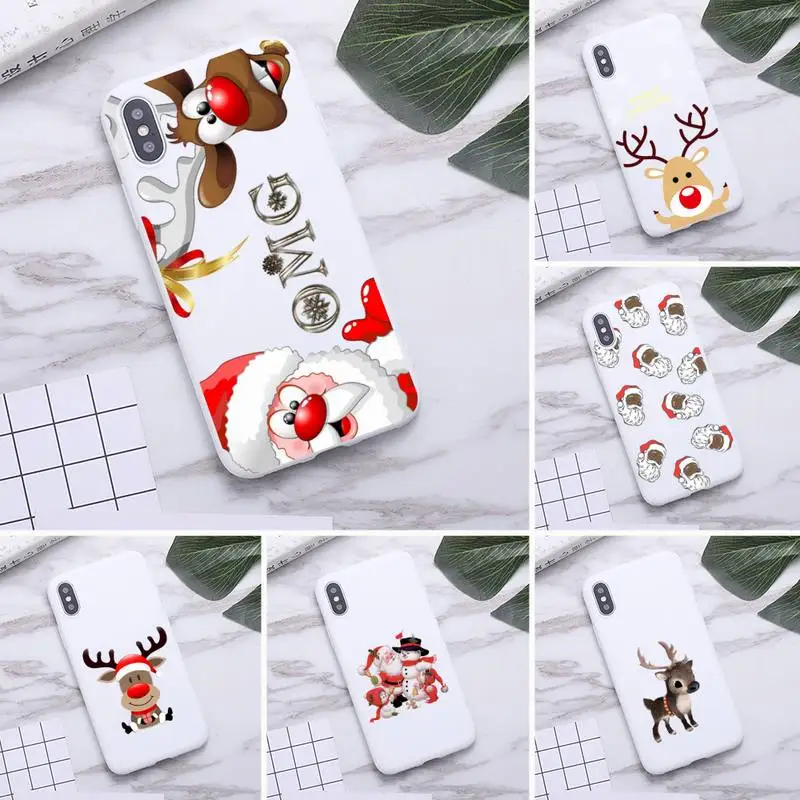 

USAKPGRT Christmas cartoon Reindeer Phone Case for iPhone 11 Pro Max X XR XS 8 7 6s Plus Candy white Silicone Cases