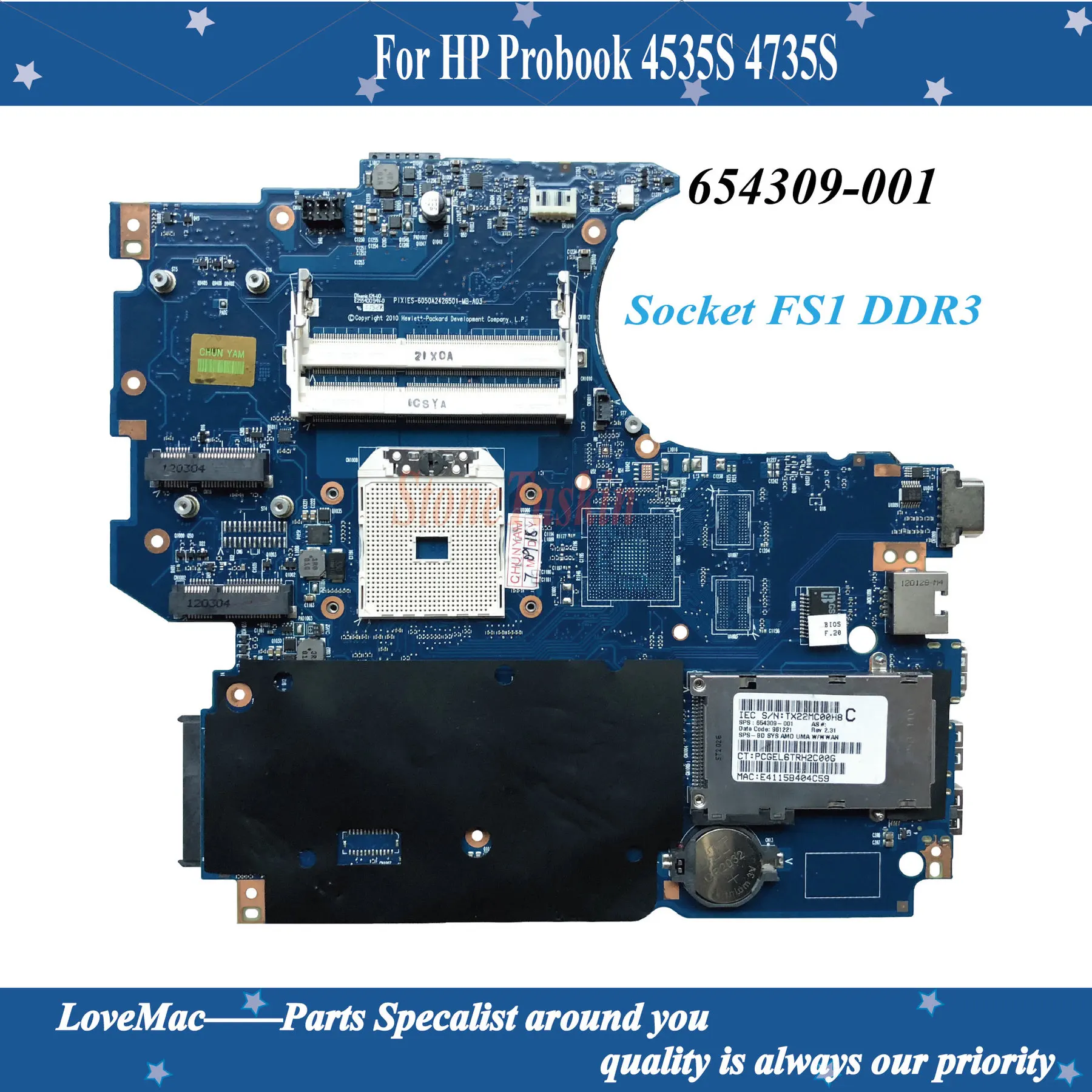 Высококачественная материнская плата для ноутбука HP Probook 4535S 4735S 654309 001 разъем FS1