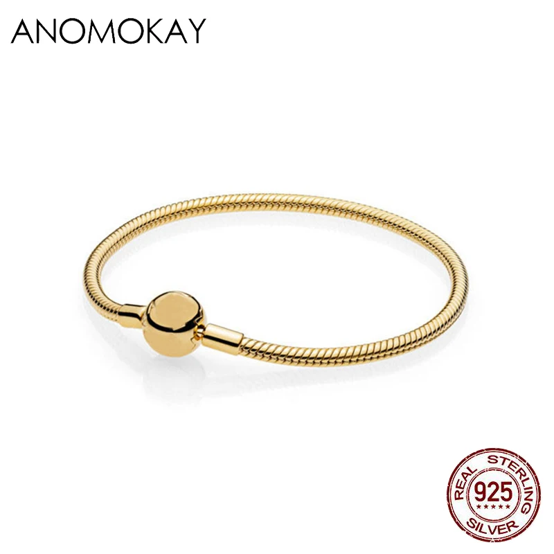 JL1 Anomookay, подлинный 925 пробы, Серебряное золото, застежка, змейка, цепочка, браслет, сделай сам, ювелирное изделие, браслеты, подходит для ожерелья - Окраска металла: JL1