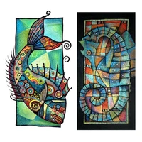 set of 2 5d diamond painting kit for adult full drill paint with diamonds pictures arts craft for home decor gift fish and seah