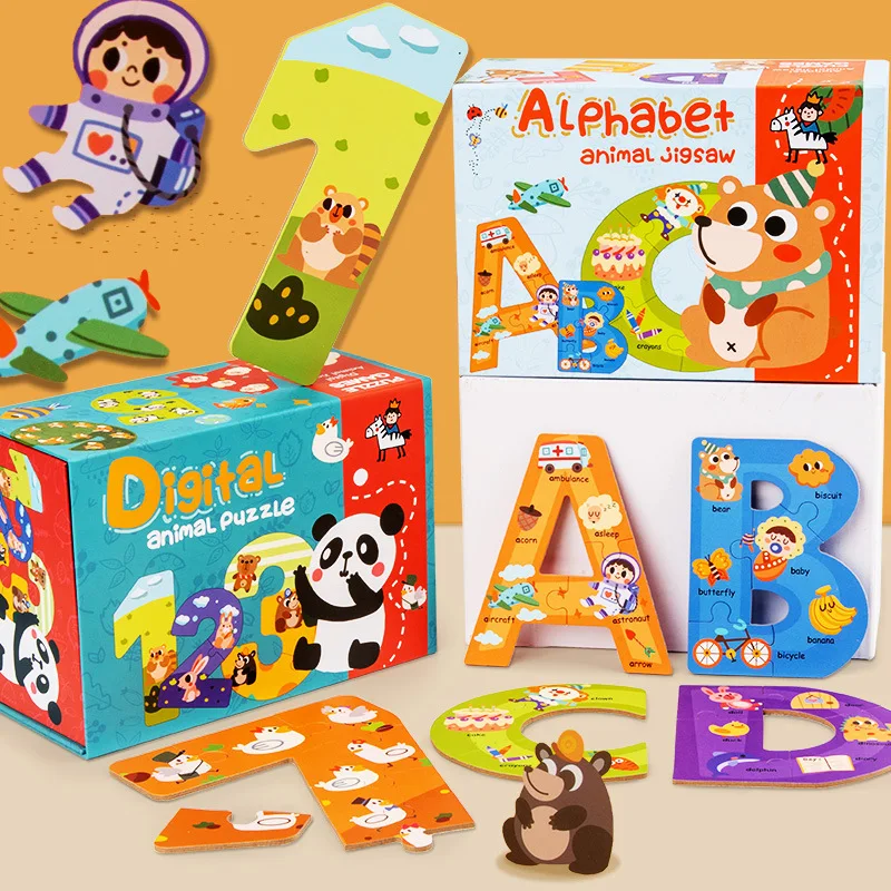 

Буквенно-цифровая головоломка с животными для раннего развития детей, интерактивные игрушки для родителей и детей, познавательные деревян...
