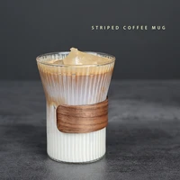250ml striped glass coffee mug with wooden handgrip borosilicate heat resistant glass cup tea milk juice cup japanese drinkware