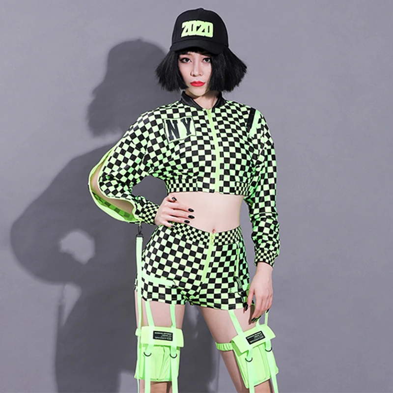 Сценические костюмы для певцов модное ФЛУОРЕСЦЕНТНОЕ пальто шорты одежда