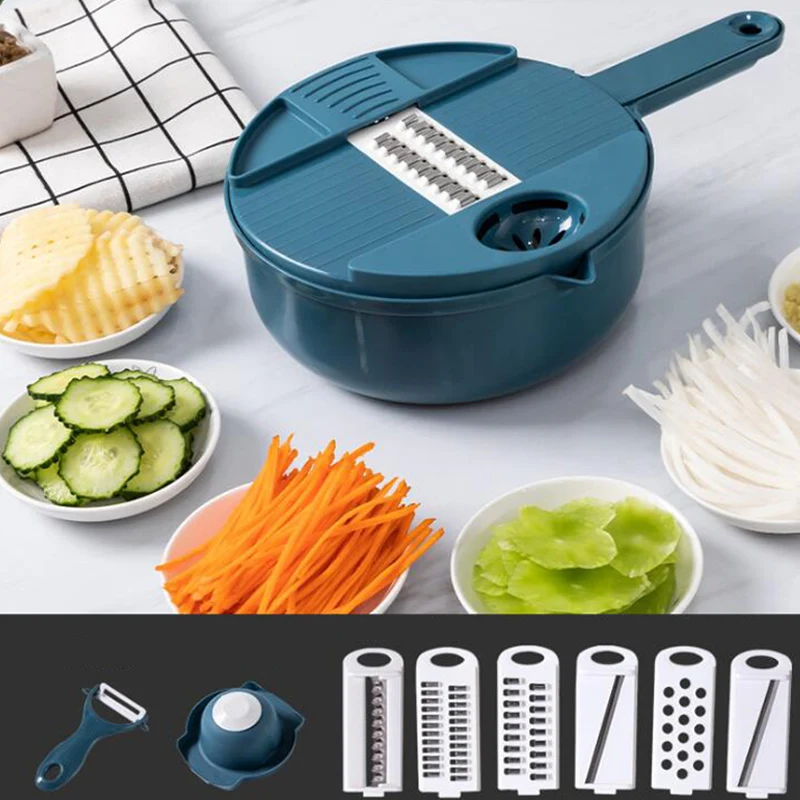 

12PCS Manual Multi-function Vegetable Cutter Potato Carrot Cucumber Mandoline Fruit Slicer Grater Kitchen Fruit Vegetable Tools