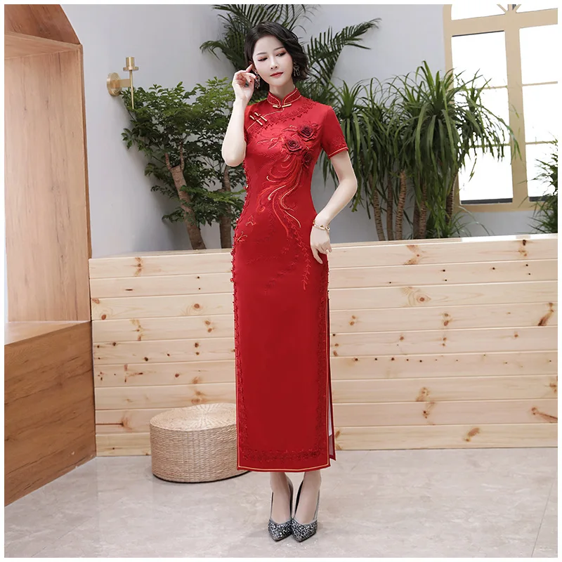 

Весенне-летнее винтажное платье в китайском стиле Qipao, сексуальное длинное платье с вышивкой, облегающее вечернее платье на пуговицах, Vestido ...