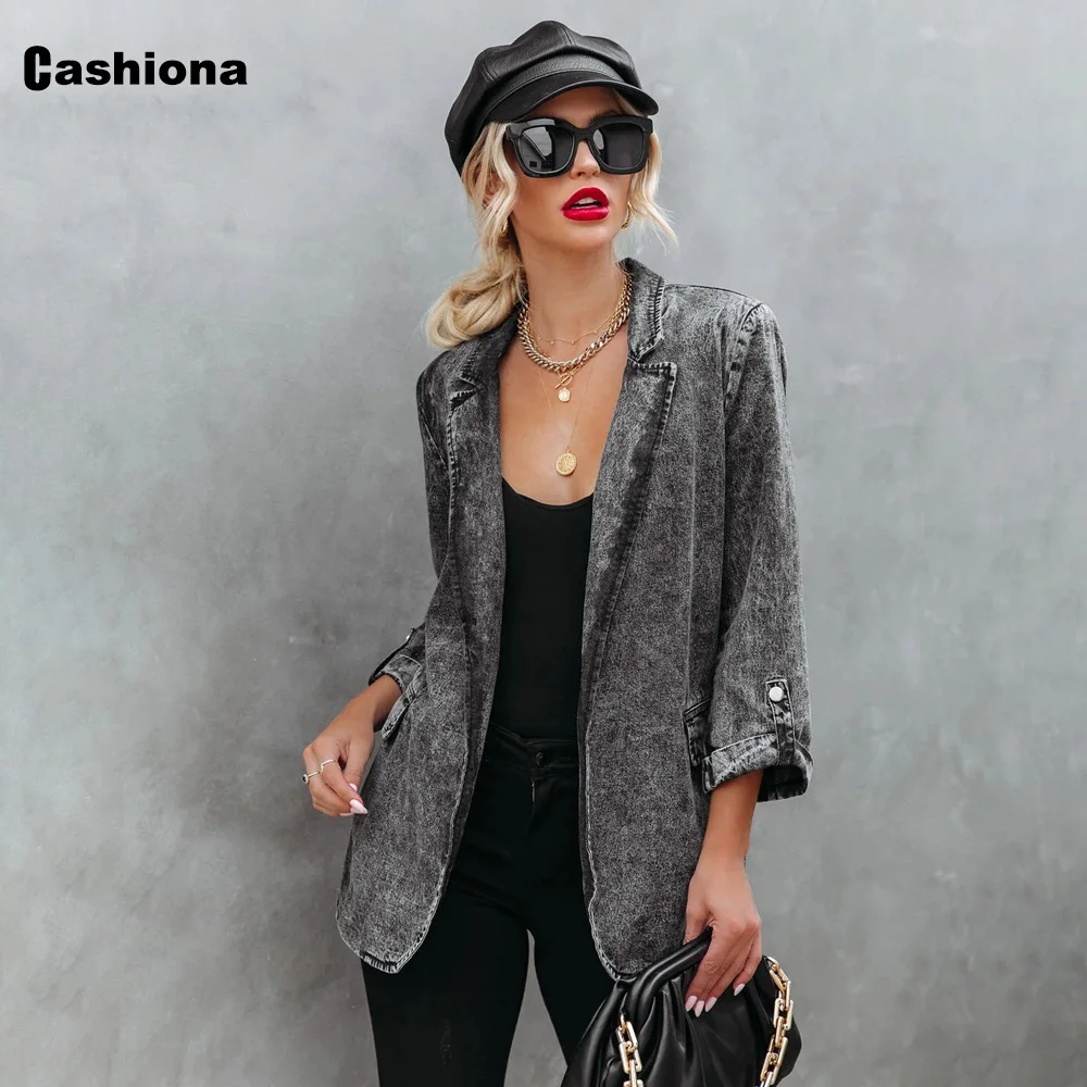 

Cashiona Plus Size Women Demin Jackets 2021 Single Breasted Top Outerwear Lepal Collar Female Loose Coats Jean Jackets Femme