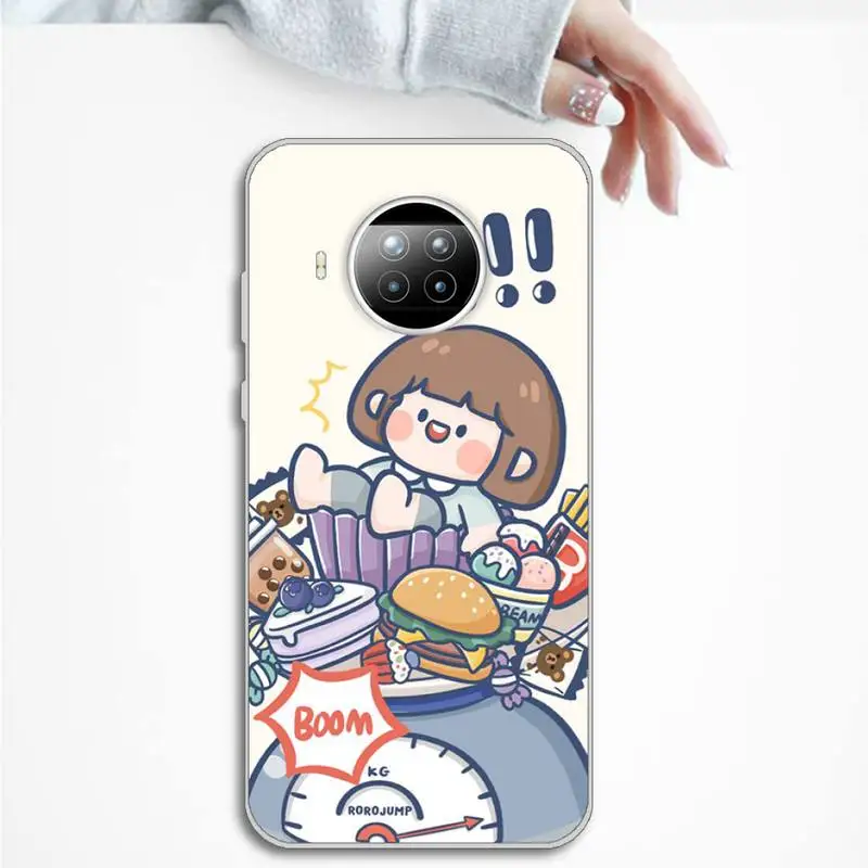 

Phone Case Transparent for Xiaomi mi Redmi note 10 t 8 9 pro lite 11 Samsung S 8 9 10 20 Cute anime girl snacks