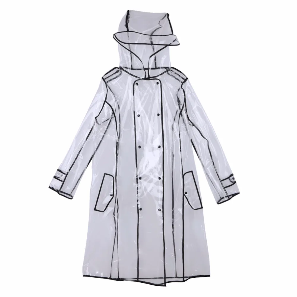 Прозрачный длинный женский дождевик с поясом Phoco водонепроницаемый дорожный