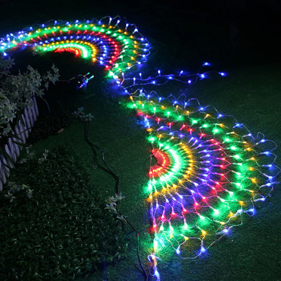 

Thrisdar 3M*0.5M 424LED 3pcs Peacock Net Mesh String Light Christmas Window Curtain Icicle Light Party Wedding LED Net Light