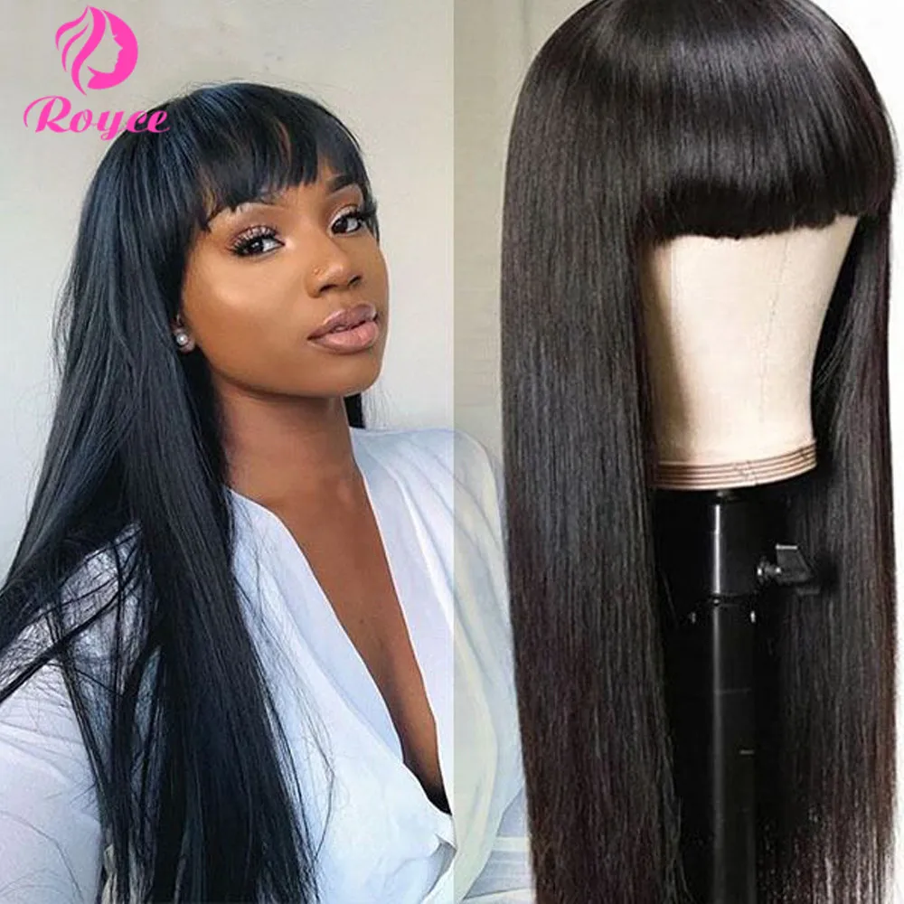 

Bone Straight Human Hair Wigs With Bangs Brazilian Fringe Wig Colored Human Hair Wigs Ginger Burgundy Cheap Full Machine Wigs