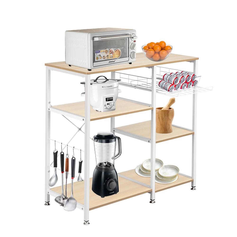 

3-Tier Kitchen Baker's Rack Utility Microwave Oven Stand Storage Cart Workstation Shelf White Oak