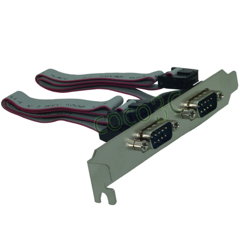 2 порта DB9 штекер-гнездо с длинным профильным кронштейном Серийный порт плоский