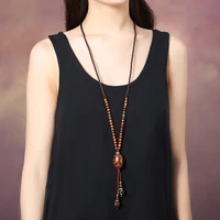 elegant vintage sweater chain handmade long necklace chinese ethnic adjustable wood bead chains
