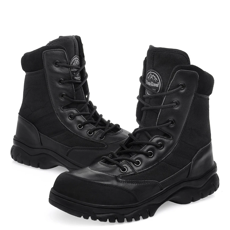Черный Unisex High Top Military Tactical Boots Men Leather Outdoor Waterproof Hunting Boots Women High Quality Camo Desert Magnum Boots - Цвет: Черный