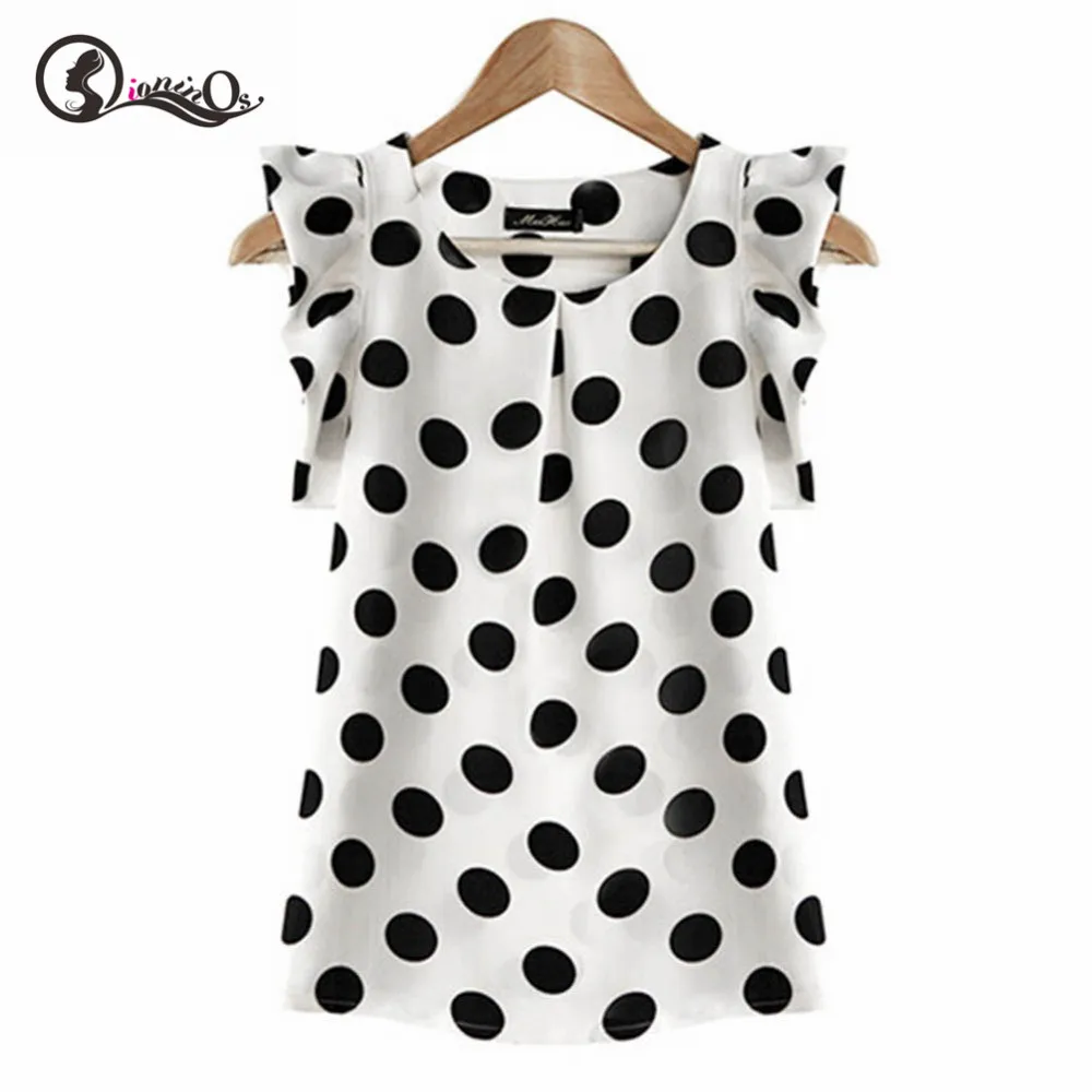 Женская блузка в горошек плиссированная шифоновая с оборками и короткими