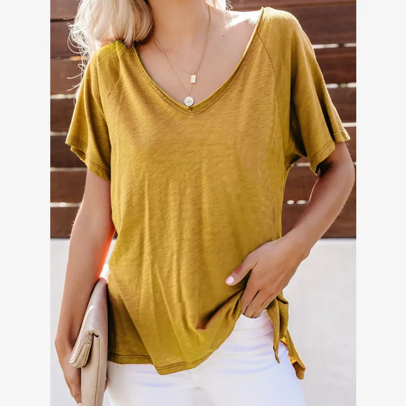 Женская футболка с коротким рукавом повседневная Однотонная треугольным