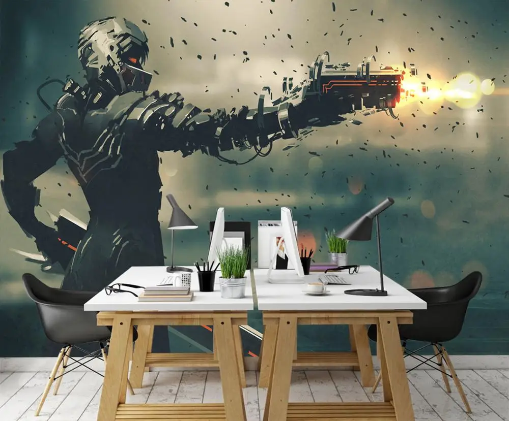 [Самоклеющиеся] 3D робот-пистолет настенная бумага печать настенные наклейки |