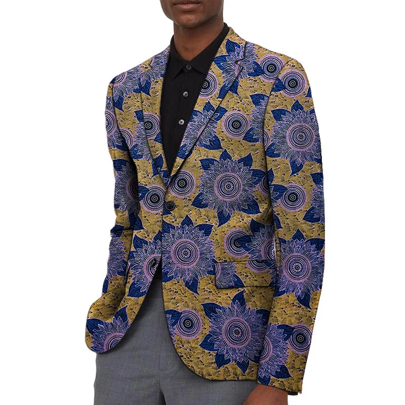 

Custom Tailored Suit Jackets For Men Retro Sunflower Abstract Print Blazers Classical Ghana Style African Wedding Party Wear