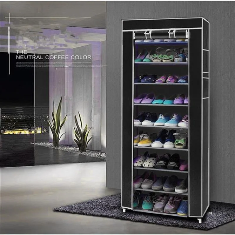 

Family Shoe Rack Room-saving 10-layers 9 Lattices Non-woven Fabric Shoe Rack Black Organizador De Zapatos Полка Для Обуви