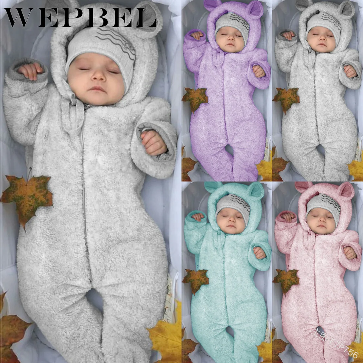WEPBEL/Детские комбинезоны на меху с капюшоном; сезон осень-зима; повседневные милые модные новые детские комбинезоны на молнии для новорожденных