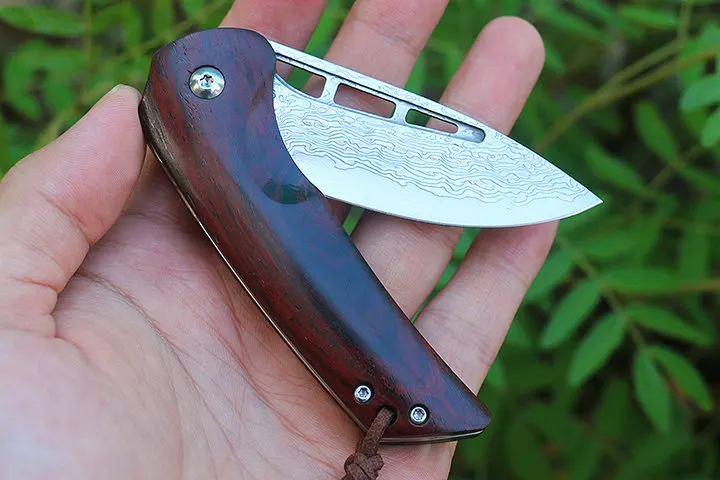 Охотничий нож Free Wolf FW34 складной карманный резец из дамасской стали с деревянной