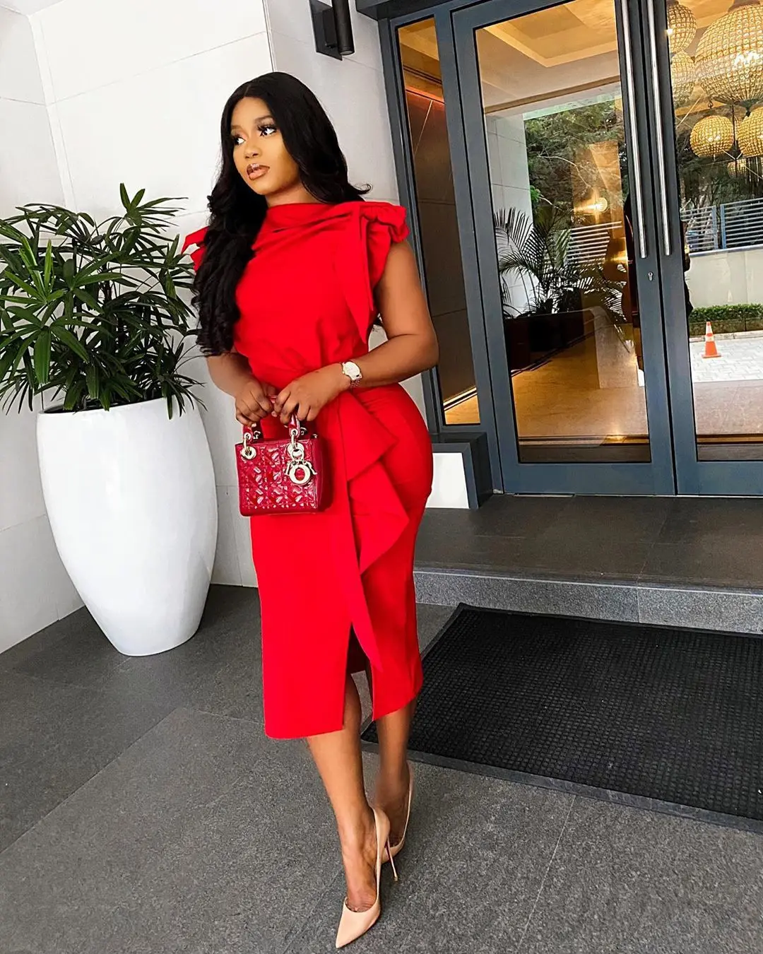 

Red Midi Bodycon Dress African Dresses for Women Plus Size Dashiki Summer Clothing Split Evening Party Dress Africa Robe Femme