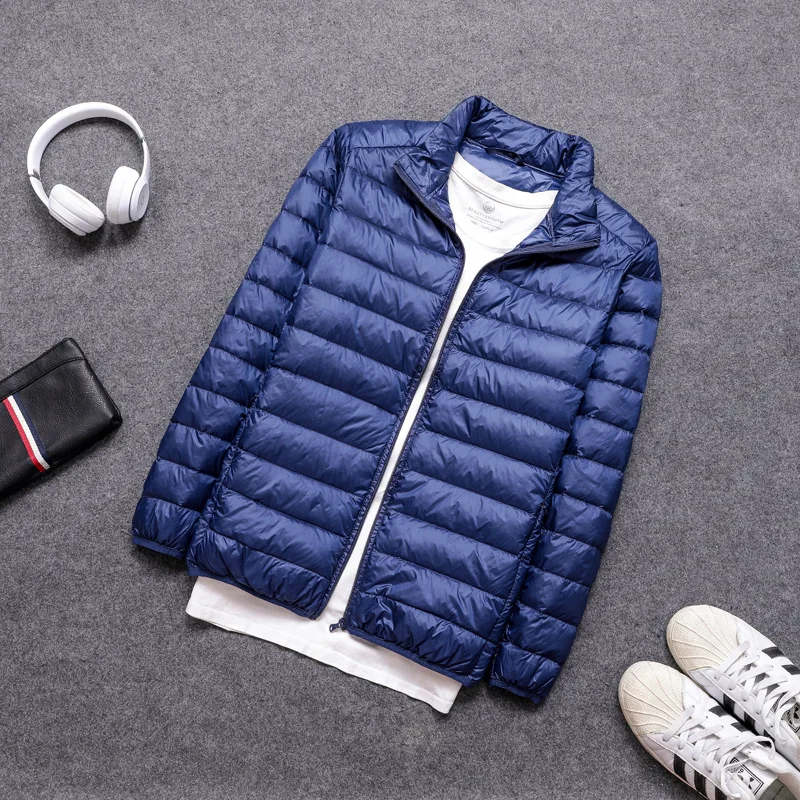 

Men Thin New Down Jacket White Duck Down Ultralight Jackets 2021 Autumn And Winter Warm Stand Collar Coats Portable Outwear