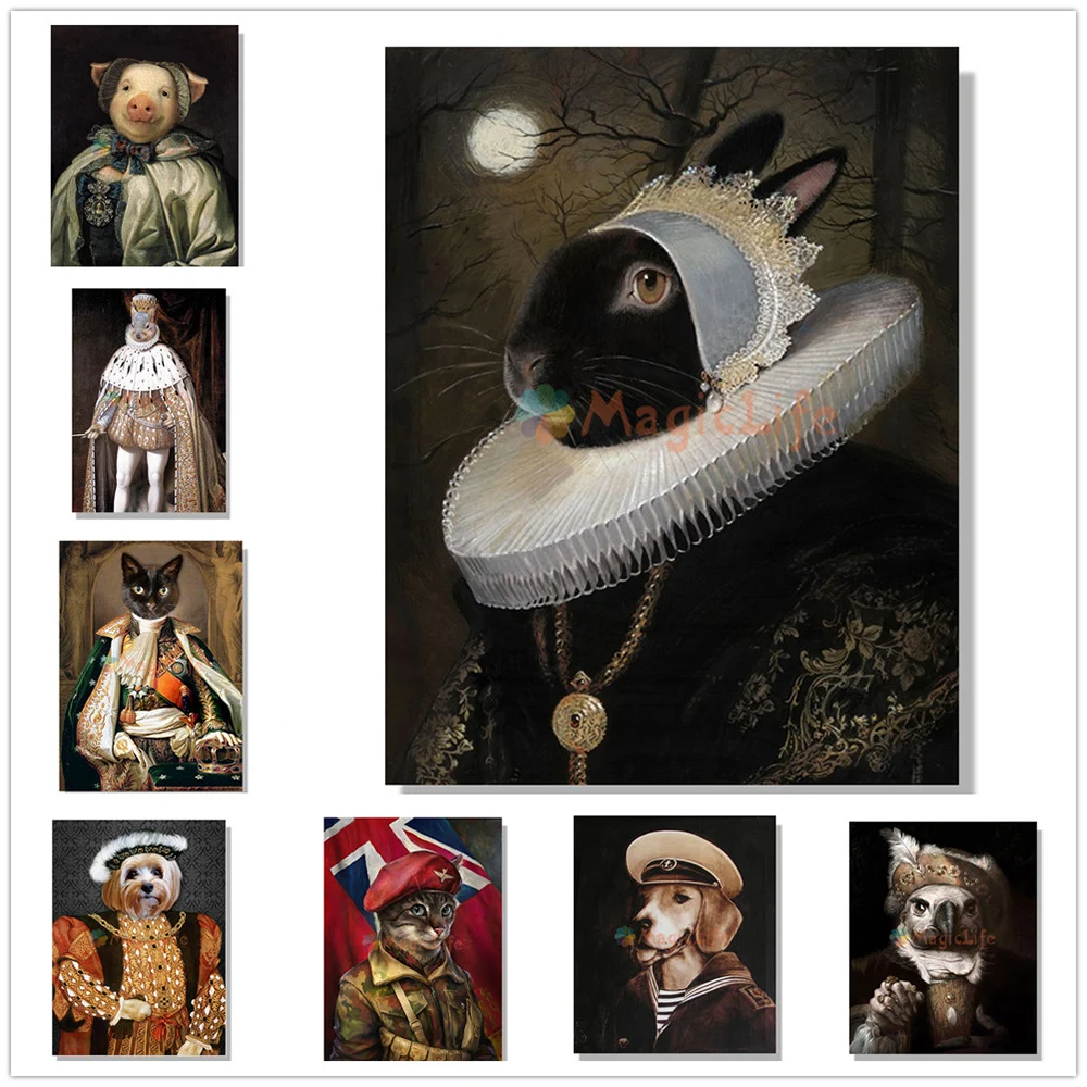 

Pet Rabbit Princess Nordic Poster Vintage Animal Wall Pictures For Living Room Posters Wall Art Canvas Painting Picture Unframed