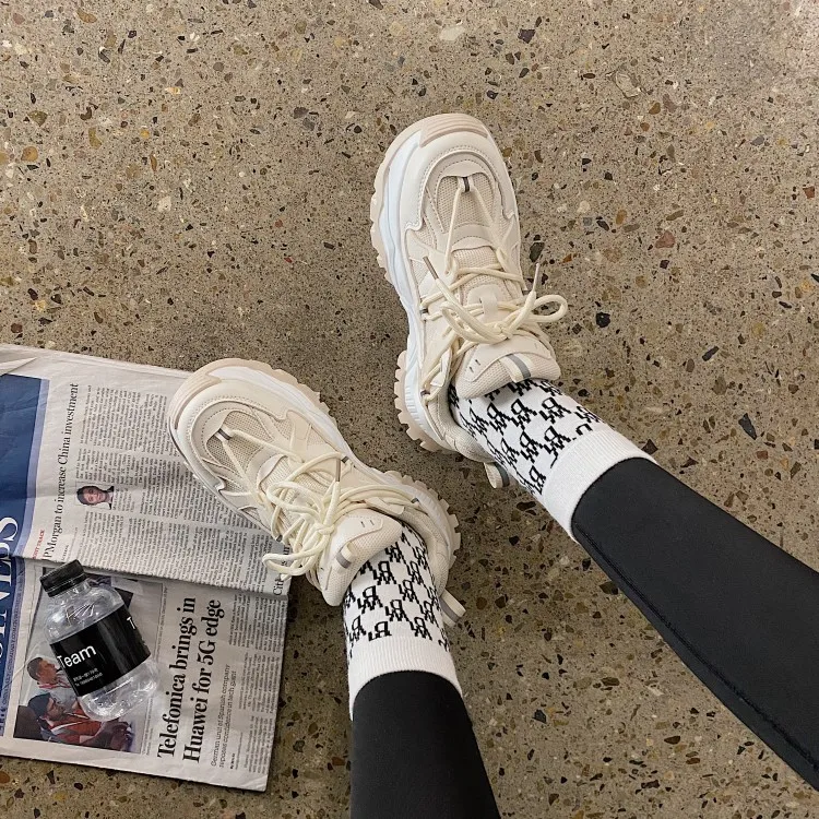 Женские кроссовки на массивной подошве LMCAVASUN розовые летние для увеличения роста