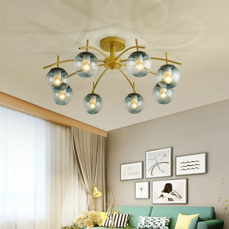 

Nordic Living Room Chandeliers Minimalism Light Luxury Glass Ball Cover Bedroom Study Dining Room Personalized Decor E27 Lamp