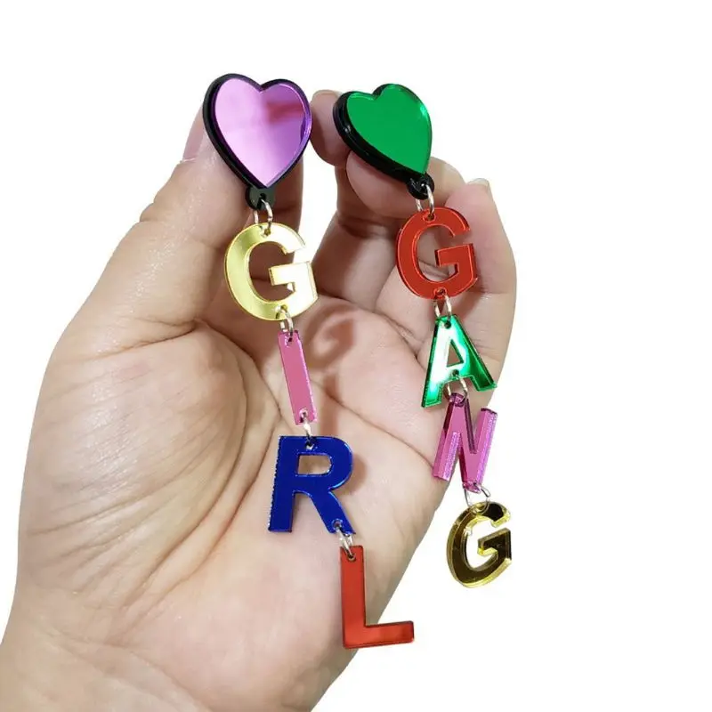 

Funny Colorful Acrylic Funny Drop Earrings English Letter Let us Dance Girl Gang Dangle Earrings Women Fashion Jewelry