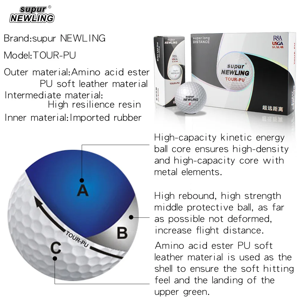 Трехслойный игровой мяч Supur Newling для игры в гольф|Сумки гольфа| |