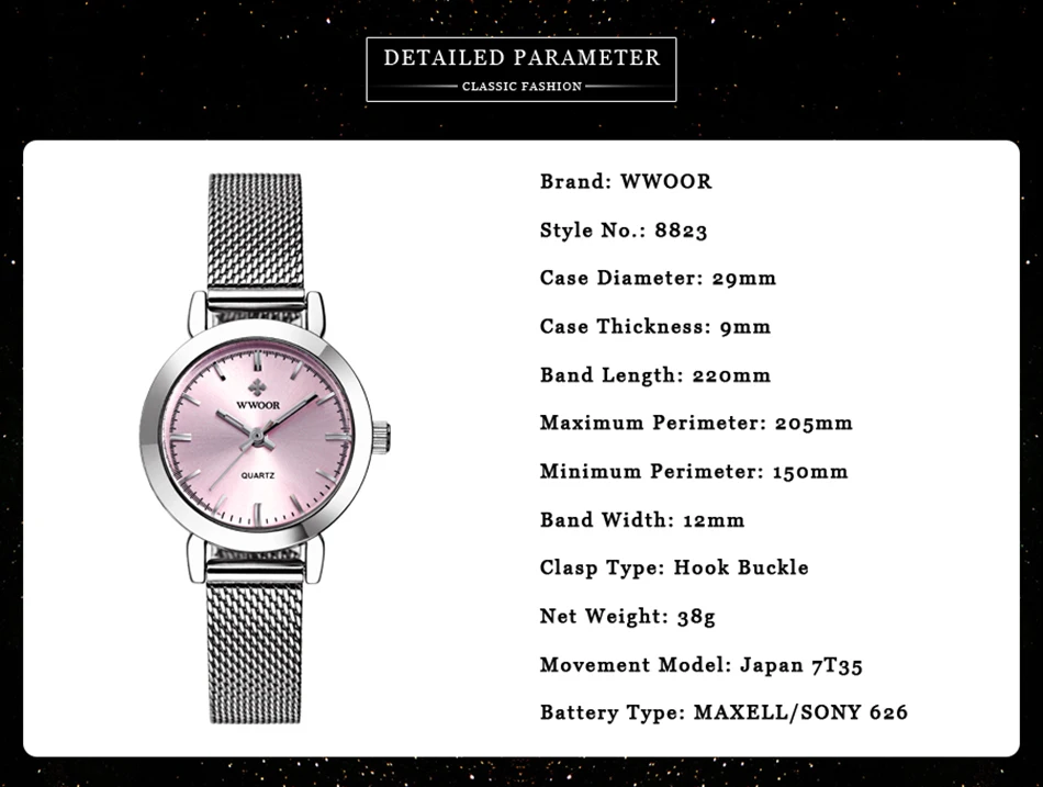 WWOOR Rose, модные женские часы, Роскошные, новые, часы для женщин, водонепроницаемые, женское платье, повседневные, сетчатый ремешок, кварцевые часы для женщин, подарки для женщин