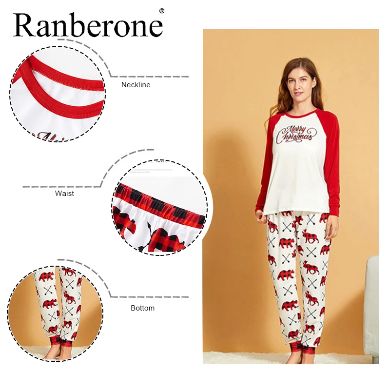 Ranberone Splicing Tracksuit Printing Kids Family Christmas Set Breathable Health Long Sleeve And Trousers Family Suit Mother