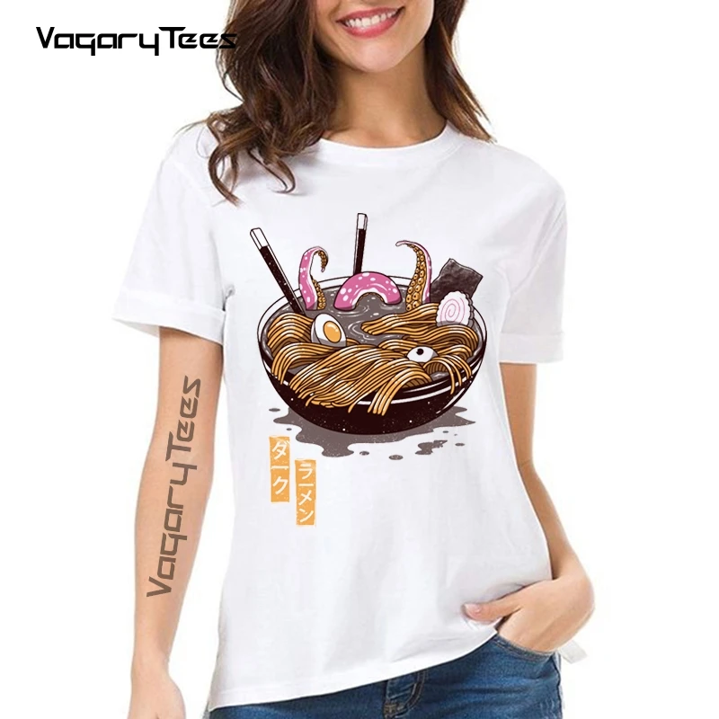 

Модная женская футболка, хипстерские футболки с Осьминогами, лапками, рамен, повседневный топ для девочек, крутая футболка с животным дизайном для взрослых, футболки, одежда