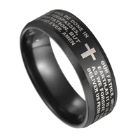 asjerlya black titanium steel english letter lords prayer ring serenity mens bible cross rings for women jesus jewelry