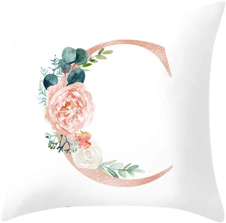 

Polyester Decorative Throw Pillow Covers Letter Pillow Alphabet Cushion Cover for Sofa Home Decoration Flower Pillowcase