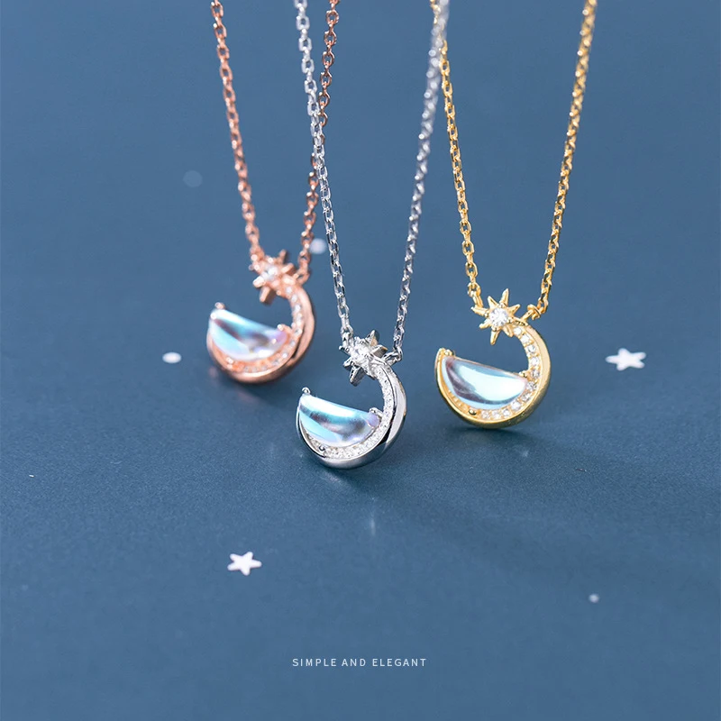 Цепочка Modian женская из серебра 925 пробы со звездой и полумесяцем сверкающим