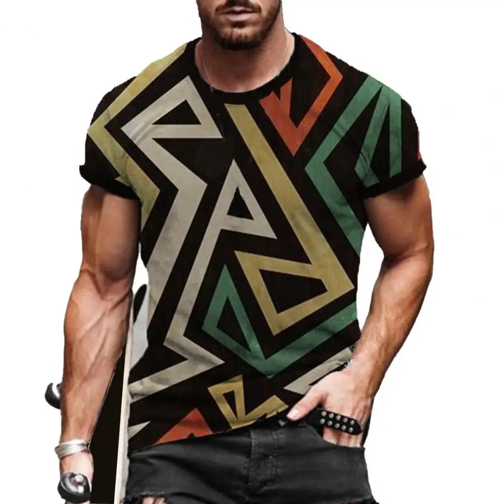 

Fashion T-shirt 3D Print Breathable Men Round Neck All Match Summer Short Sleeve Top Streetwear for Dating