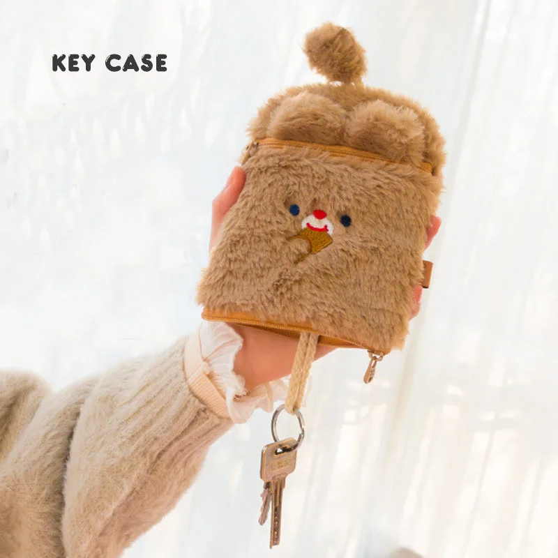 Мультяшный плюшевый медвежонок кошелек для монет милая вышитая сумка ключей