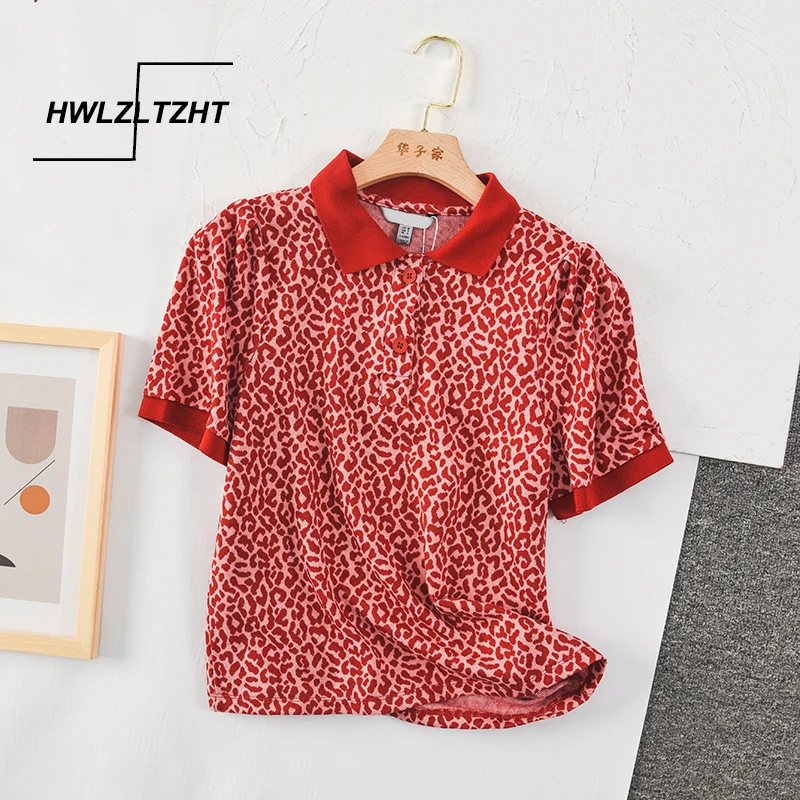 

Женская футболка с леопардовым принтом HWLZLTZHT, НОВАЯ Трикотажная футболка для девочек, женские футболки с коротким рукавом, хлопковая рубашк...