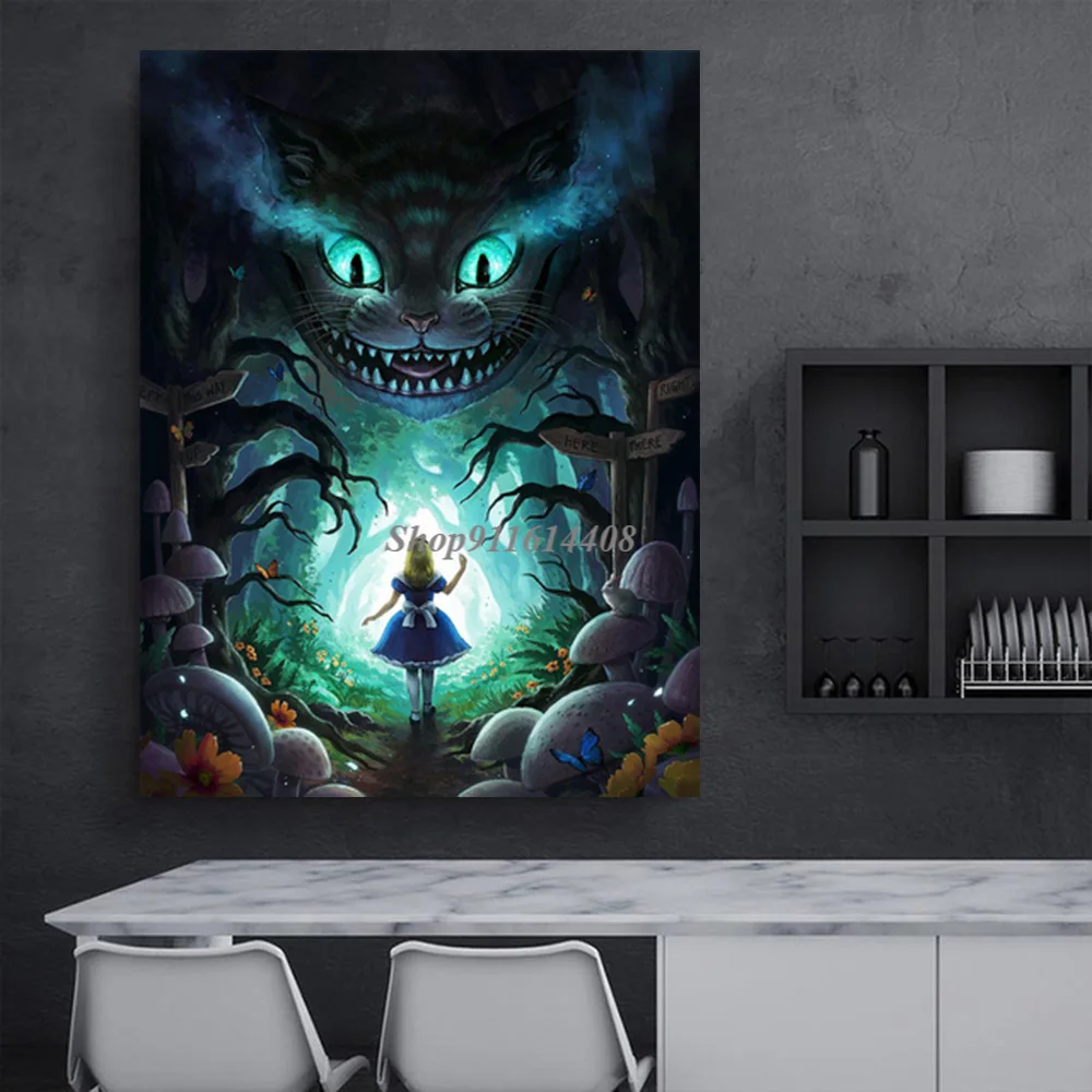 

Картина на холсте, аниме Disney, Алиса, Wosnderland, лес, грибы, дерево, плакат, печать, настенное искусство, картина для ребенка, гостиной, домашний де...