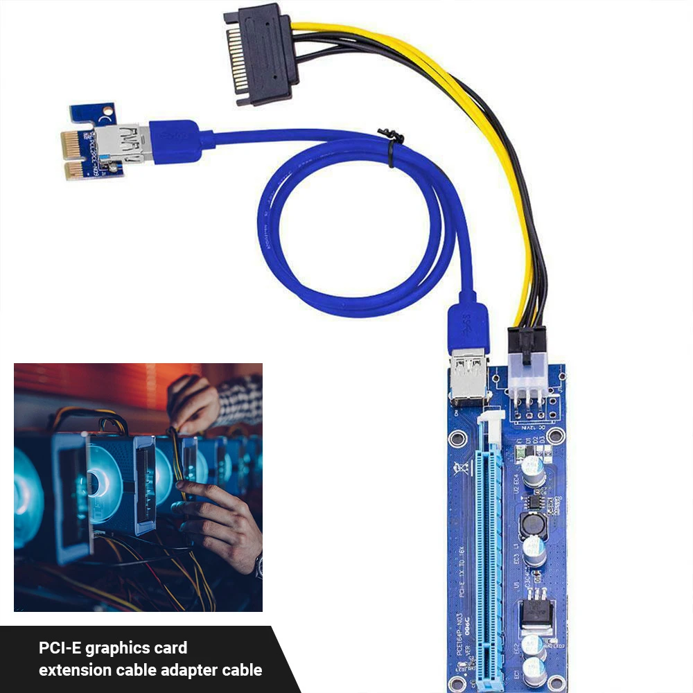 VER006C PCI-E Riser Card PCI Express PCIE 1X to 16X Extender Adapter USB 3.0 Cable SATA 15Pin 6Pin Power for Mining Miner | Компьютеры и