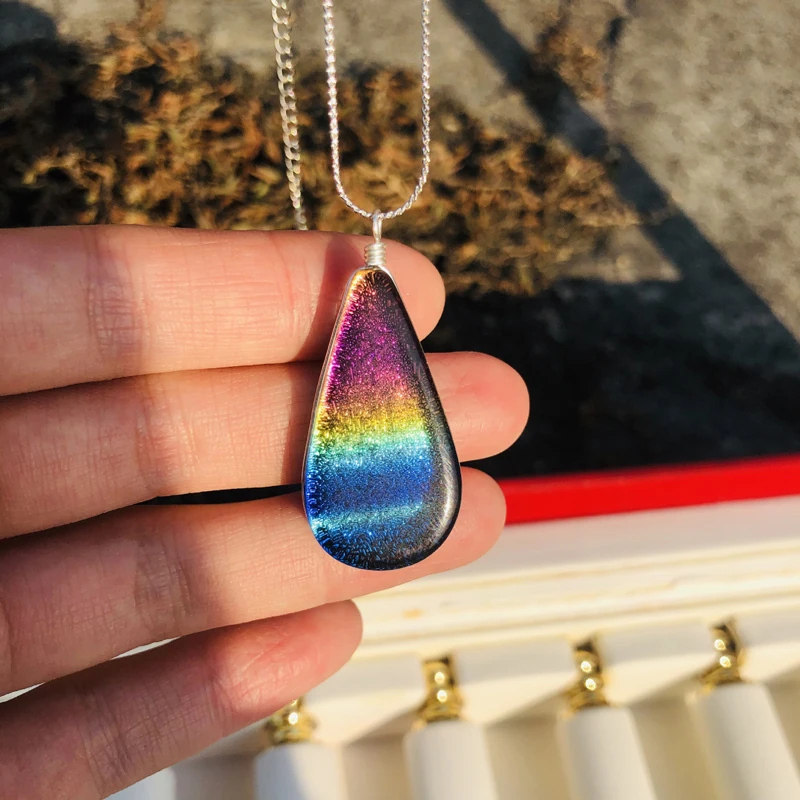 

Ladies Fashion Colorful Water drop Glass Necklace S925 Sterling Silver Elegant Jewelry Birthdays Romatic Gift pendant for Women