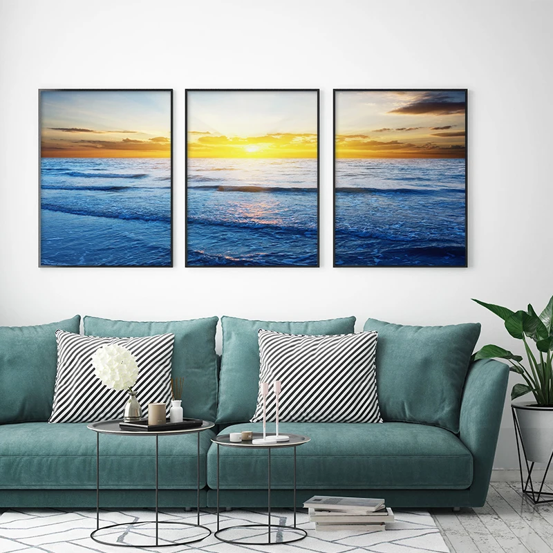 

Sunrise Coastal Decorative Canvas Poster Blue Sea Landscape Picture Waves Canvas Painting Print Beach Wall Art Home Decoration