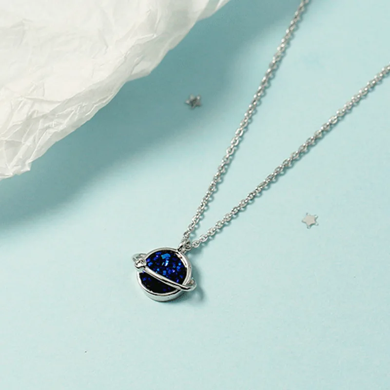 

BU-196 Saturn Necklace Female Net Red Explosion Blue Planet Clavicle Chain Pendant Trendy Girlfriends Wild Simple Chain