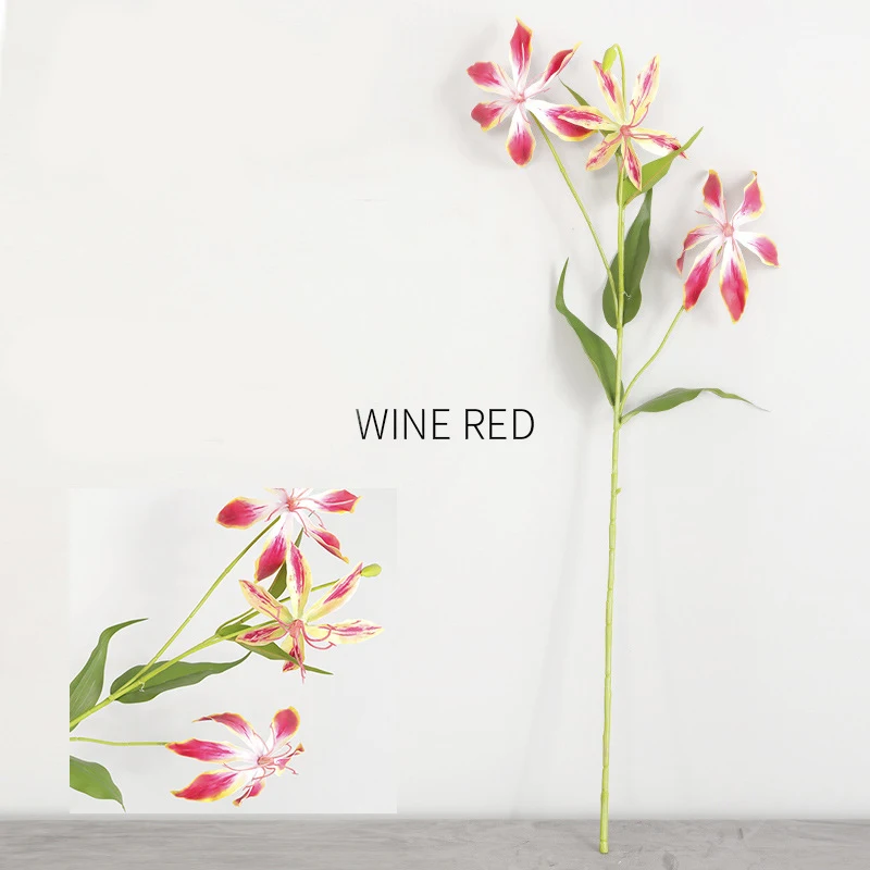 Wine Red 73 см 3 головы искусственная лилия букет искусственные лилии Цветы Поддельные Renanthera цветочные искусственные орхидеи ветка для дома Свадебная вечеринка Декор - Цвет: Wine Red