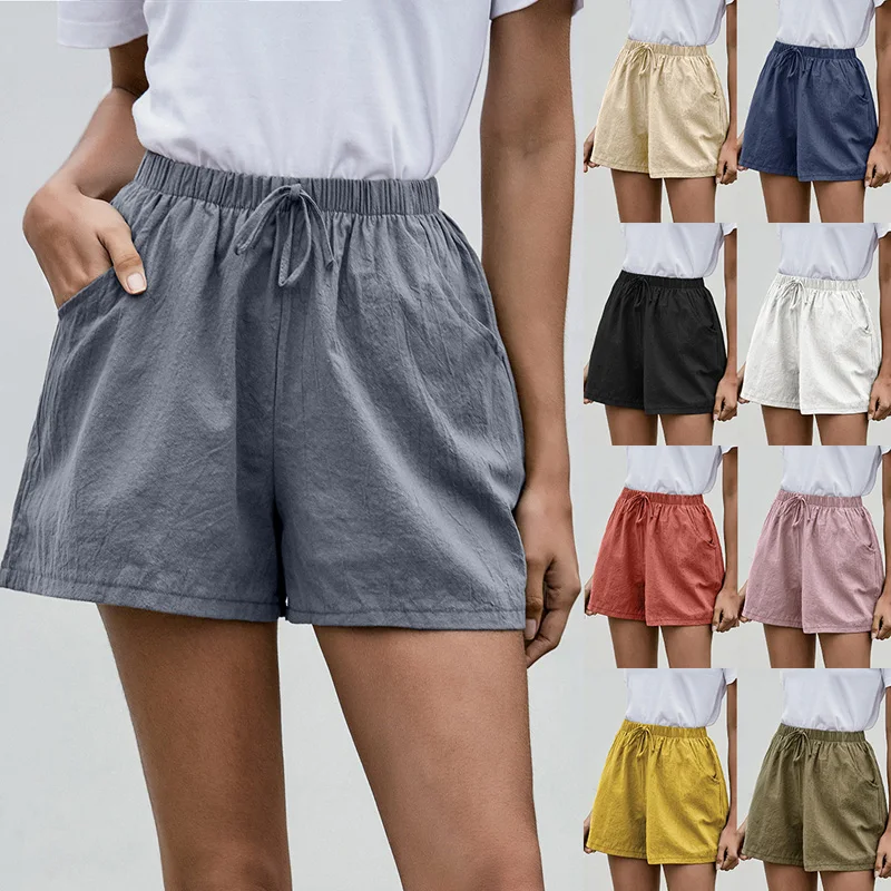 

Women Loose Wide Leg Shorts Pocket Shorts Casual High Waist Lace Up Shorts